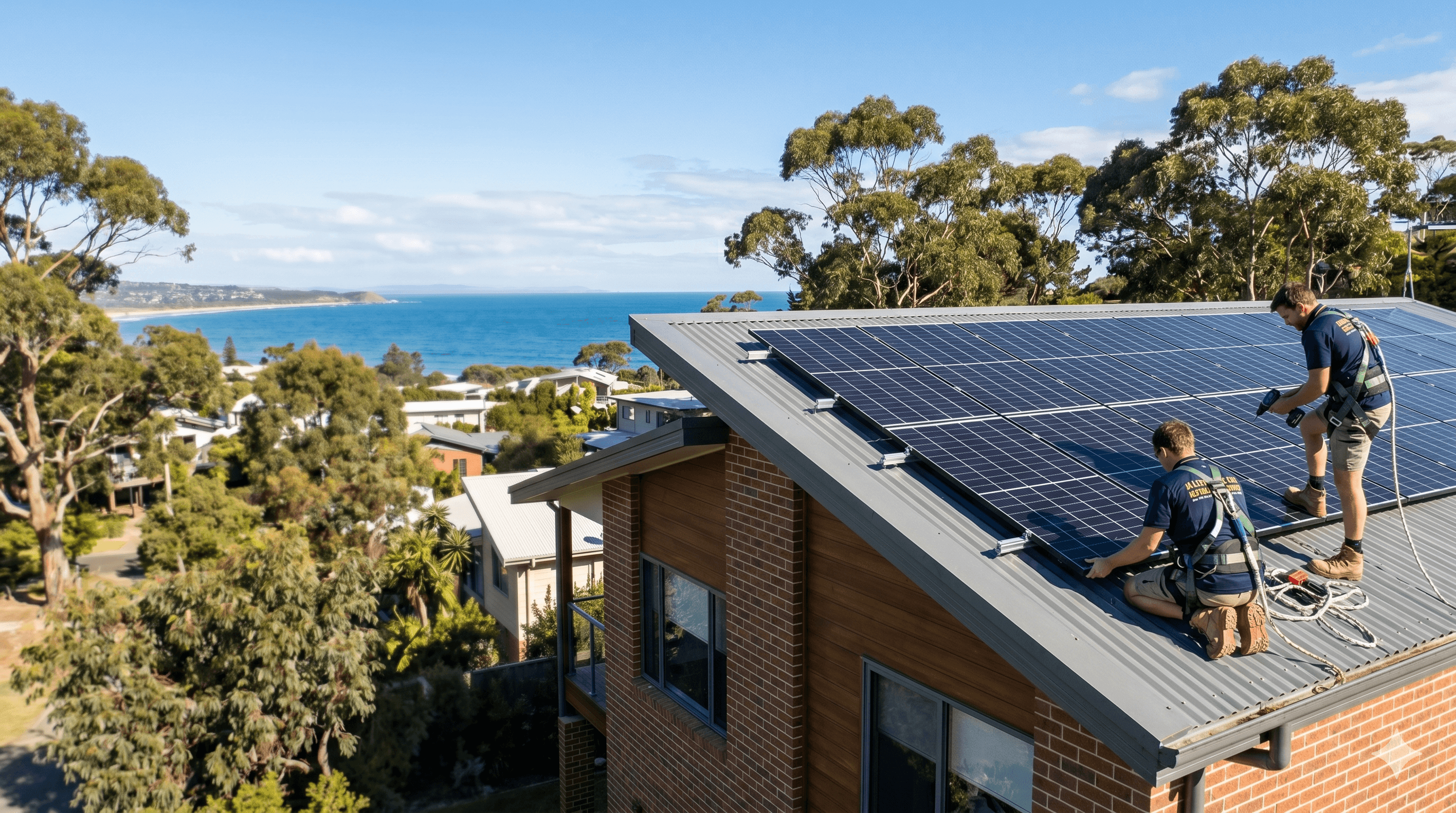 Rooftop solar panels on an Australian home at golden hour